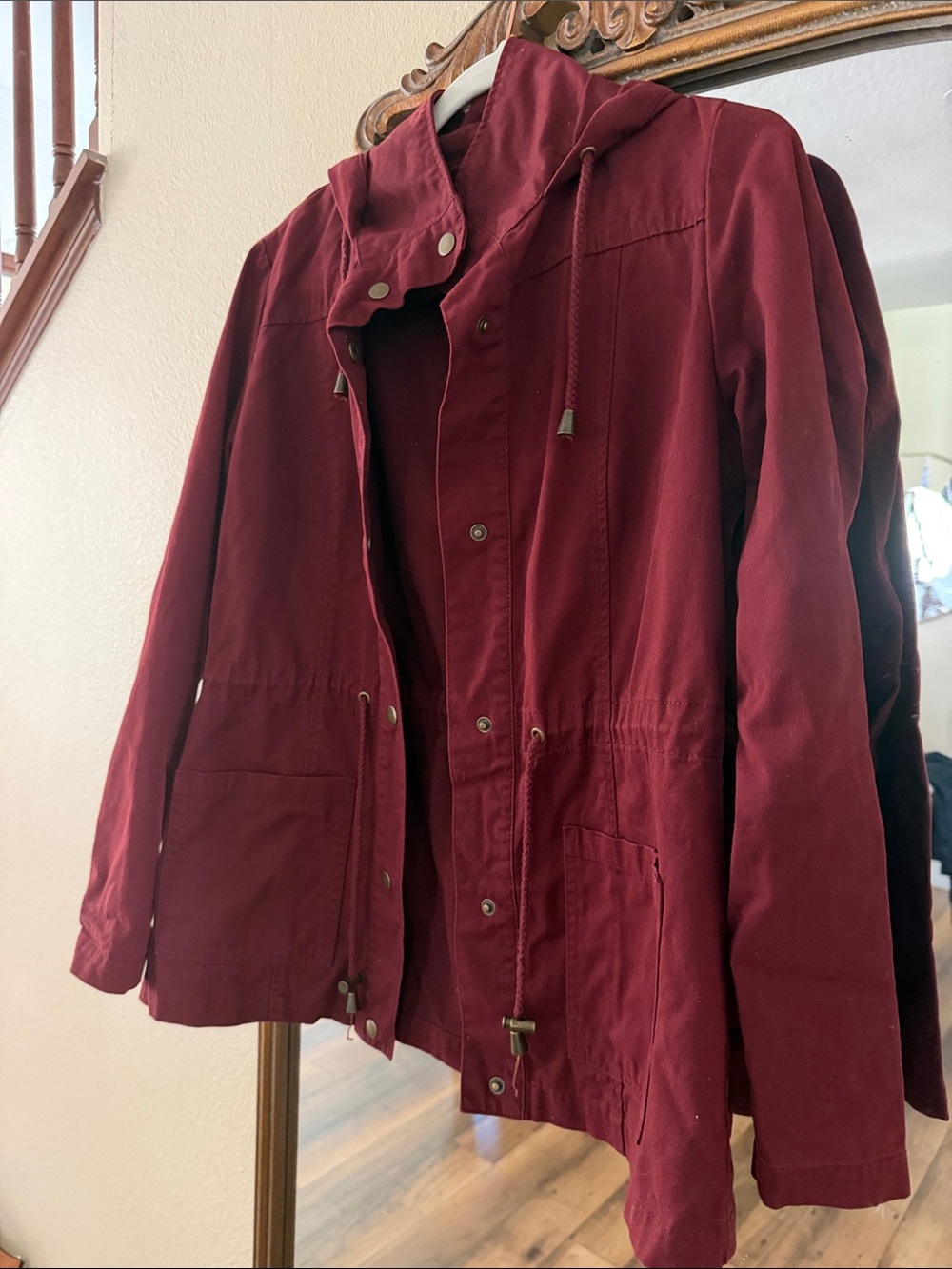 Forever 21 Burgundy Hooded Drawstring Utility Jacket